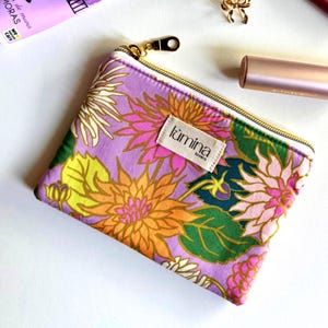 Mini astuccio con cerniera, portamonete, piccolo portafoglio per carte, custodia per AirPods, custodia da viaggio, accessorio per borsa, regalo per lei, atmosfera estiva tropicale, custodia viola