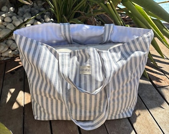Bolso tote de lona de algodón a rayas: bolso de playa con estilo costero