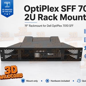 May include: Black OptiPlex SFF 7010 2U rack mount. The rack mount is designed for a 19-inch rack and is 3D printed in the USA. It includes hardware and is designed for fast, easy installation.