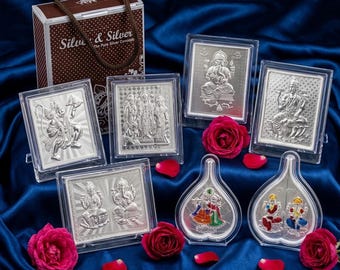 999 Silver Plated Ganesha & Hanuman Photo Frame - Religious Gift