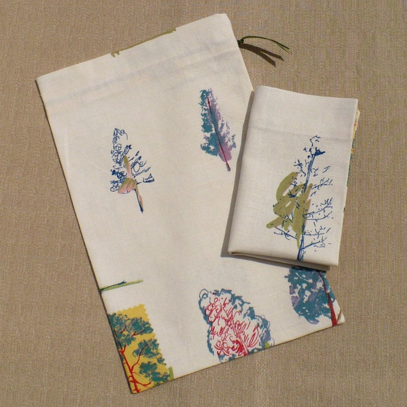 Shoe bag for travel, Trees, Nature, Blue, Sage, Off white, Set of 2, Linen look, Storage bag, Drawstring bags image 2