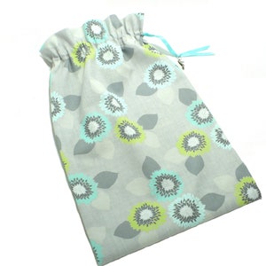 Women's Shoe Bags, Gray, Aqua Flowers, Drawstring bags, Shoe Organizer, Lingerie bag, Multi-Purpose Cotton Bags image 6