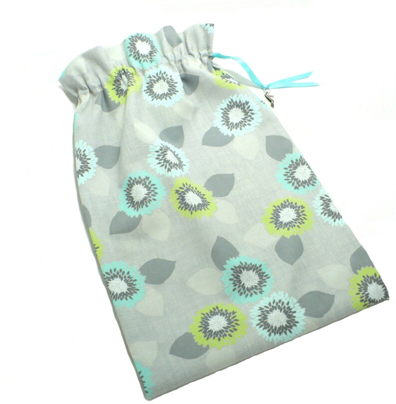 Women's Shoe Bags, Gray, Aqua Flowers, Drawstring bags, Shoe Organizer, Lingerie bag, Multi-Purpose Cotton Bags image 6