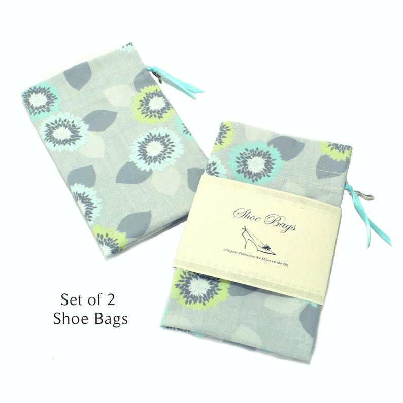 Women's Shoe Bags, Gray, Aqua Flowers, Drawstring bags, Shoe Organizer, Lingerie bag, Multi-Purpose Cotton Bags image 9