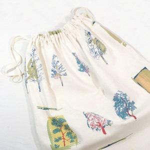 Laundry Bag, Large drawstring bag, Trees, Cotton, Eco-friendly, Off white, Blue, linen-look