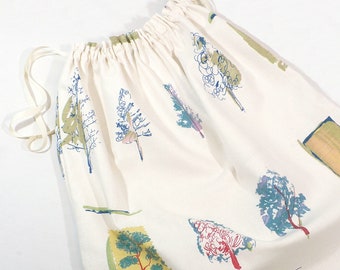 Laundry Bag, Large drawstring bag, Trees, Cotton, Eco-friendly, Off white, Blue, linen-look