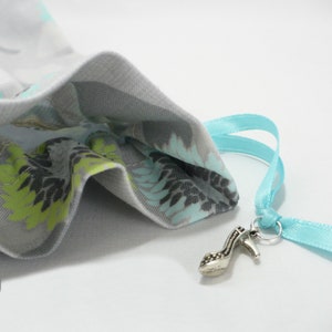 Women's Shoe Bags, Gray, Aqua Flowers, Drawstring bags, Shoe Organizer, Lingerie bag, Multi-Purpose Cotton Bags image 7