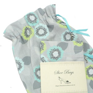 Women&#39;s Shoe Bags, Gray, Aqua Flowers, Drawstring bags, Shoe Organizer, Lingerie bag, Multi-Purpose Cotton Bags