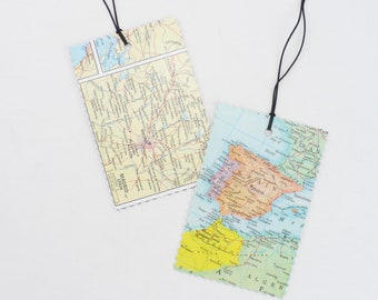 Luggage Tags, Madrid, Spain, Recycled maps, set of 2, destination, wedding, honeymoon, gift tags