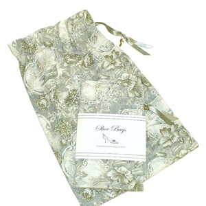 Green Toile, Shoe Bags, Travel, Lingerie, Shoe Storage, Set of 2, drawstring bags, Toile bag image 5