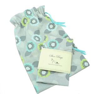 Women's Shoe Bags, Gray, Aqua Flowers, Drawstring bags, Shoe Organizer, Lingerie bag, Multi-Purpose Cotton Bags image 2