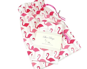 Shoe Bags, Pink Flamingos, Travel, Shoe Storage, Drawstring bags, Reusable cotton bags, Pink Shoe Bags