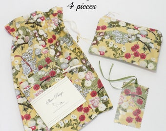 Shoe Bags Gift Set, Womens Floral shoe bags + Make up bag + Luggage Tag, Drawstring bags, Mother's Day, SALE