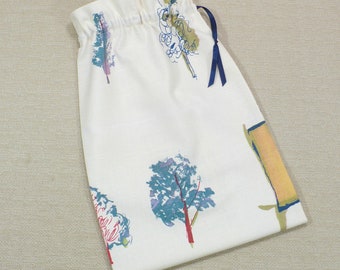 Shoe bag for travel, Trees, Nature, Blue, Sage, Off white, Set of 2, Linen look, Storage bag, Drawstring bags