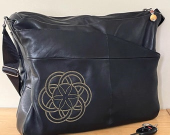 Seed of Life Messenger Box Bag Made from Upcycled Leather