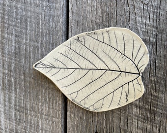 Handmade Spoon Rest / Small Space Spoon Rest / Leaf Imprint  Design Spoon Rest / Handmade Pottery Spoon Rest/ Coffee or tea Spoon Rest