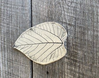 Handmade Spoon Rest / Small Space Spoon Rest / Leaf Imprint  Design Spoon Rest / Handmade Pottery Spoon Rest/ Coffee or tea Spoon Rest