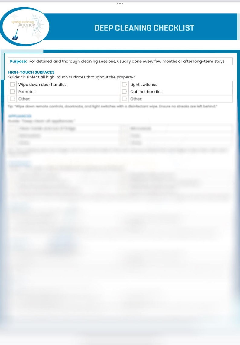 Deep Cleaning Checklist for Airbnb & Vacation Rentals | Word Download ...