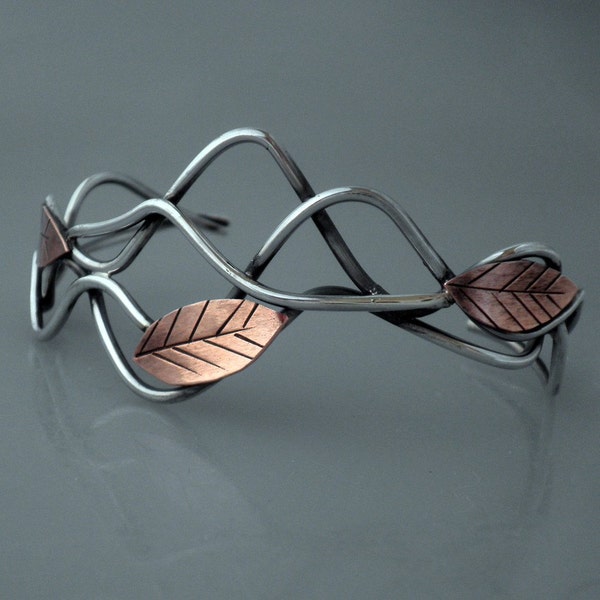 Leaf Cuff Bracelet- Mixed Metal