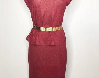 Vintage 70s Sweater Skirt Set Maroon Burgundy Women's XS/S