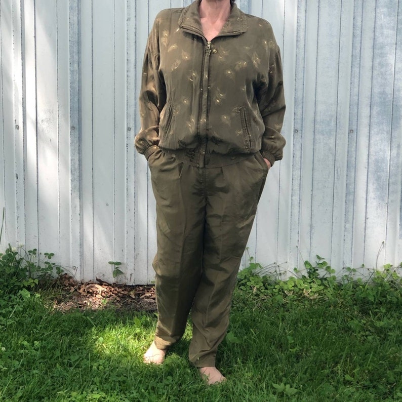 Vintage Silk Tracksuit Green Gold 