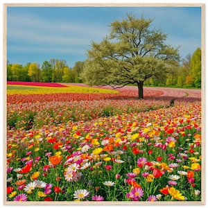 Poster incorniciato con campo di fiori vibrante in estate - Bellissima decorazione da parete