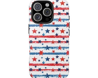 Patriotic Stars Tough Phone Case: Americana Red White Blue