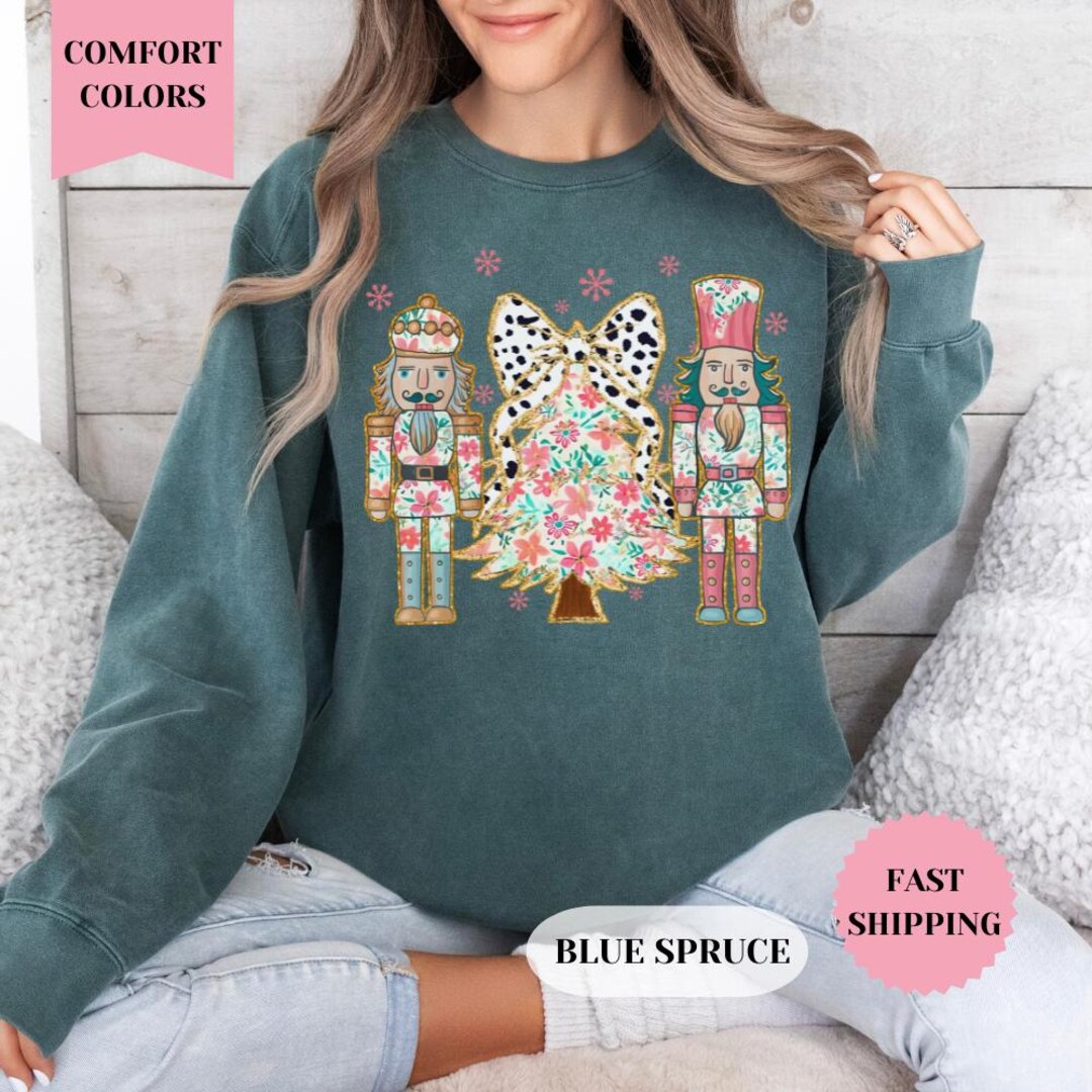 Nutcracker Floral Christmas Tree Comfort Colors Sweatshirt, Christmas ...