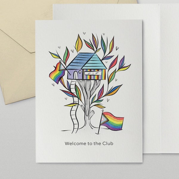 Coming Out Greeting Card, Welcome To The Club, LGBTQIA+ Pride, Transgender, Bisexual, Non Binary, 4.5x6, Coming Out Day, Free Shipping