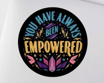 3" Circular Lettering Sticker, Circle Empowerment Decal, Gems, Crystals, Lightning, Laptop Sticker Art, Vinyl Positivity Decal, Free Ship