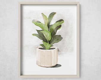 フィドル リーフ フィグ ポスター、8x10 デジタル水彩画、植物愛好家へのギフト、観葉植物、お手頃価格のアート、モダンな室内装飾、アートプリント