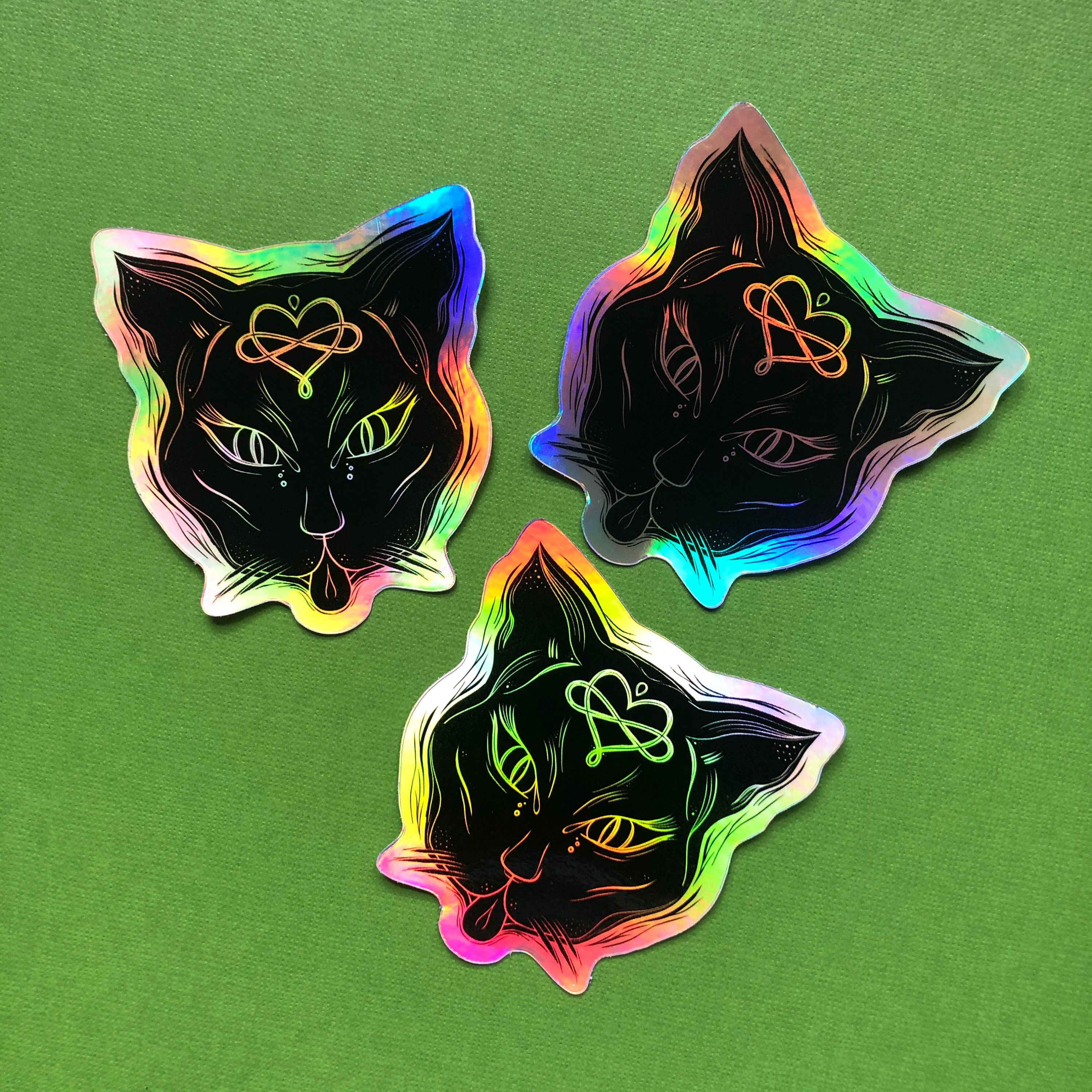 Holographic Cat Sticker, 3" Die Cut Decal, Symmetrical Modern Art ...
