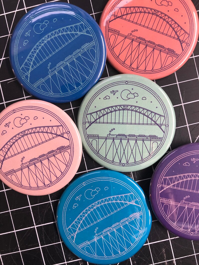 Gift for New Yorker Astoria Queens 2.25 Pocket Mirror Pin Magnetic Bottle Opener Affordable Gift Hellgate Bridge Handheld Mirror
