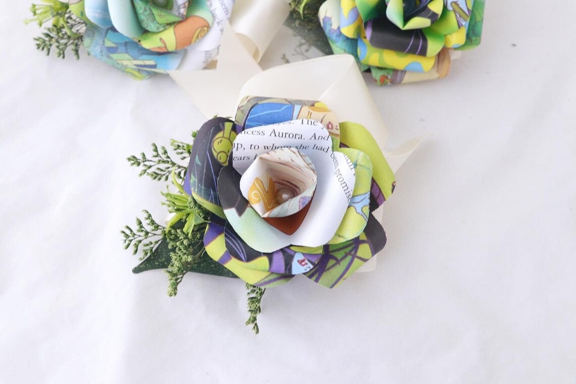 Book Page Wrist Corsage Children's Book Wrist Corsage Etsy