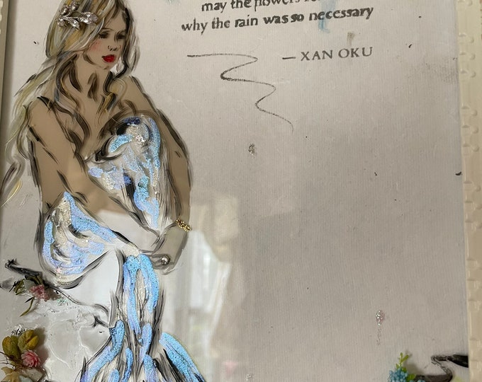 Mermaid Glass Painting, the Vain Mermaid, May the Flowers Remind Us