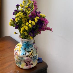Handmade Floral Ceramic Vase, Colorful Pottery Flower Vase, Sculptural Ceramic Decor, Artistic Statement Vase, Whimsical Cottagecore Decor