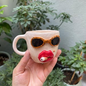 Face Mug, Ceramic Face mug, Fun Ceramic Mug, Handmade Pottery Cup, Abstract Face Mug, Quirky Mug, Gift for Her