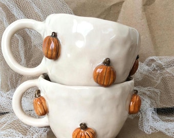 Ceramic Handmade Pumpkin Mug - Halloween Mug | Autumn Mug | Ceramic Autumn Cappuccino, latte , coffee Cup Mug | Unique Ceramic Cup