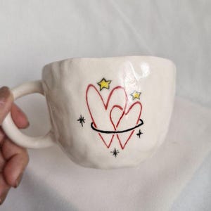 Soul Mates - Handmade Ceramic Mug with Hearts - Romantic Valentine&#39;s Day Gift - Handcraft valentines day gift mug