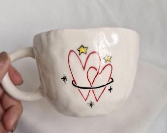 Soul Mates - Handmade Ceramic Mug with Hearts - Romantic Valentine's Day Gift - Handcraft valentines day gift mug
