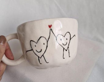 Handmade Ceramic Soulmate Mug: Heart Couple Valentine's Gift