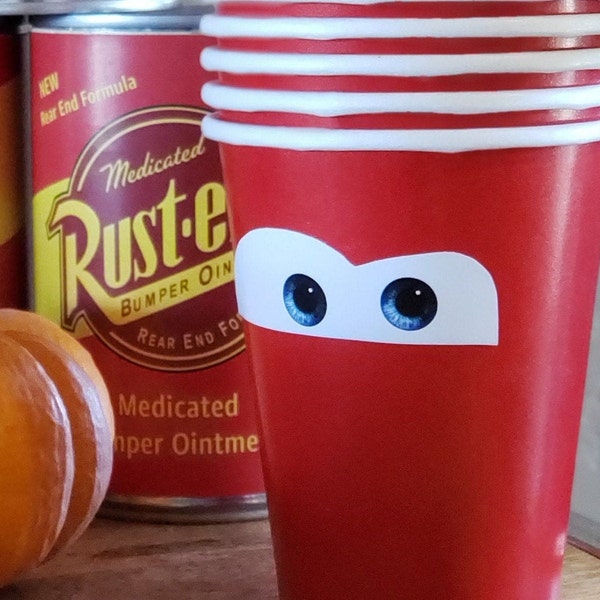Cars Lightning McQueen Eyes Printable for Paper Cups |  Checkered Banner