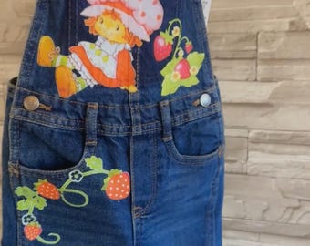 Vintage denim strawberry overalls kids jeans overalls with strawberry them