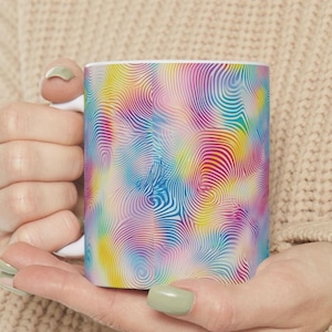 Holographic Ceramic Coffee Mug: Iridescent Tea Cup, Colorful Kitchen Decor