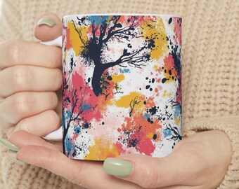 Colorful Tree Ceramic Mug: Vibrant Splatter Coffee Cup