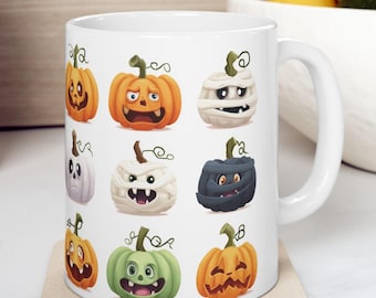 Pumpkin Ceramic Mug, Fall Coffee Cup, Halloween Tea Mug, Autumn Kitchen Decor, Harvest Drinkware