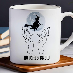 Witches Brew Mug - Halloween Coffee Cup, Spooky Tea Mug, Witchy Drinkware, Cauldron Kitchen Decor, Magical Black Cat Cup