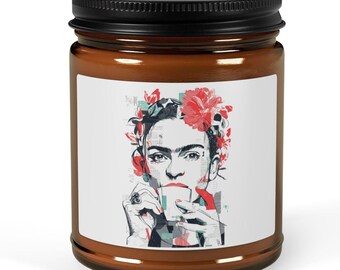 Frida Kahlo Soy Candle: Amber Jar, Reusable Vessel