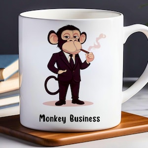 Funny Monkey Business Ceramic Mug: Quirky Coffee Cup