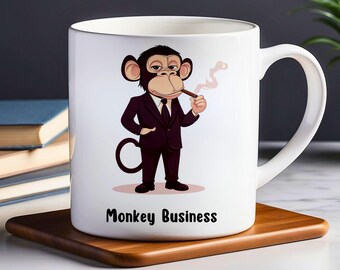 Funny Monkey Business Ceramic Mug: Quirky Coffee Cup